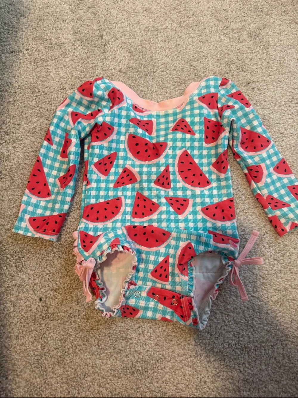 Ruffle Butts Pink and Aqua Watermelon Print Rashguard